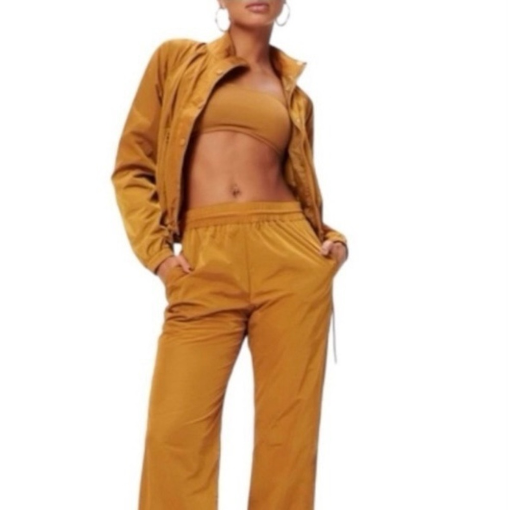 Good American Essential Track Gold Bronze Windbreaker Jogger Pant size 1 Small